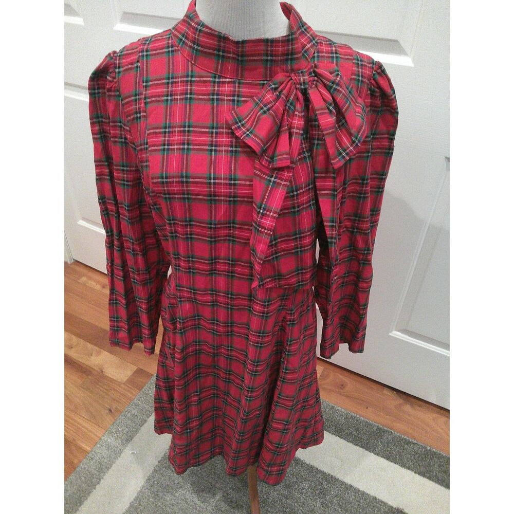 NWT  Stunning Arvada Plaid Padma Bow Mini Dress RED-MULTI / XL by Sugarlips